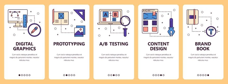 Vector line art web and mobile app template set Stock Illustration