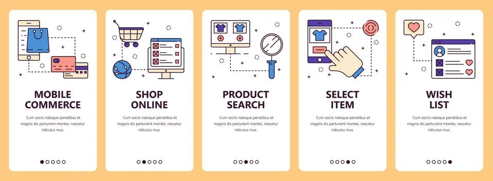 Vector line art web and mobile app template set Ilustración de archivo