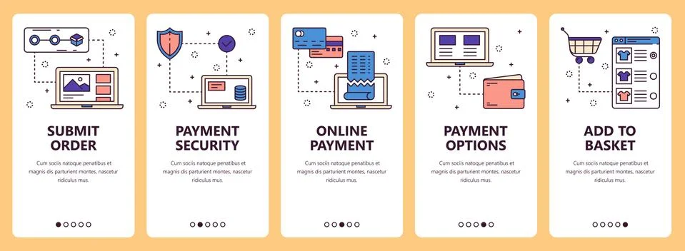 Vector line art web and mobile app template set Stock Illustration
