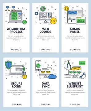 Vector line art web and mobile app template set Stock Illustration