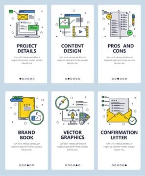 Vector line art web and mobile app template set Stock Illustration