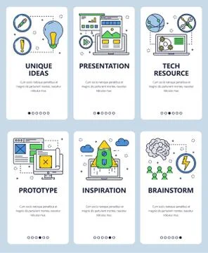 Vector line art web and mobile app template set Ilustración de archivo