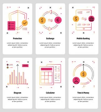 Vector line art web and mobile app template set Ilustración de archivo
