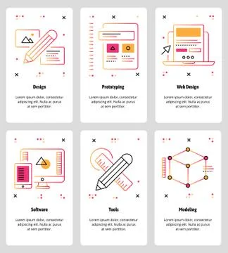 Vector line art web and mobile app template set Illustrazione stock