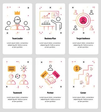 Vector line art web and mobile app template set Stock Illustration