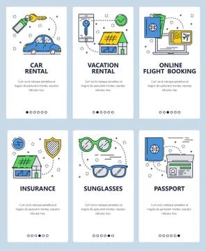 Vector line art web and mobile app template set Stock Illustration