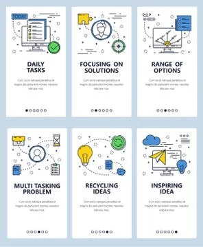 Vector line art web and mobile app template set Stock Illustration