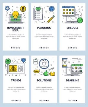 Vector line art web and mobile app template set Stock Illustration