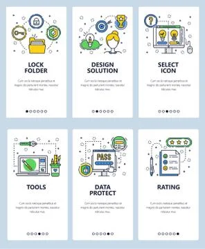 Vector line art web and mobile app template set Stock Illustration
