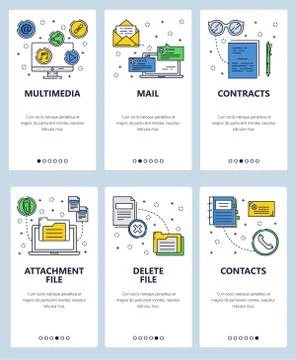 Vector line art web and mobile app template set Stock Illustration