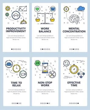 Vector line art web and mobile app template set Stock Illustration