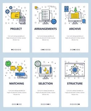 Vector line art web and mobile app template set Stock Illustration