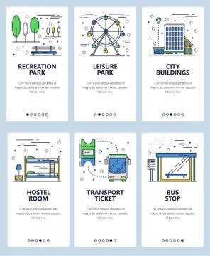 Vector line art web and mobile app template set Ilustración de archivo