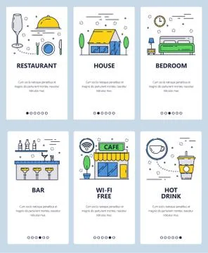 Vector line art web and mobile app template set Stock Illustration