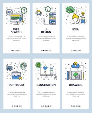 Vector line art web and mobile app template set Stock Illustration
