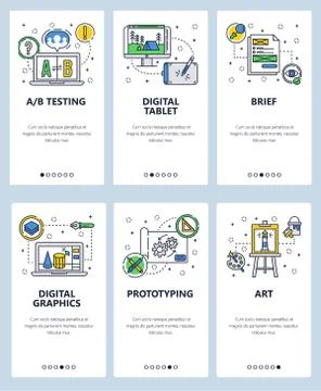 Vector line art web and mobile app template set Stock Illustration
