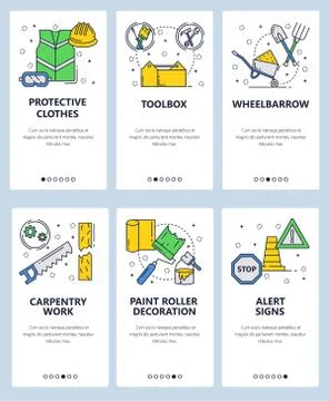 Vector line art web and mobile app template set Stock Illustration