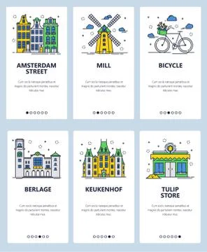 Vector line art web and mobile app template set Ilustración de archivo