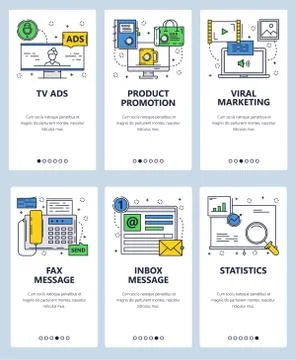 Vector line art web and mobile app template set Stock Illustration