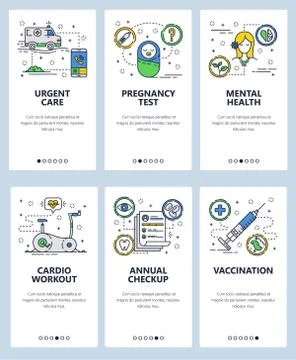 Vector line art web and mobile app template set Stock Illustration