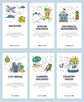 Vector line art web and mobile app template set Stock Illustration