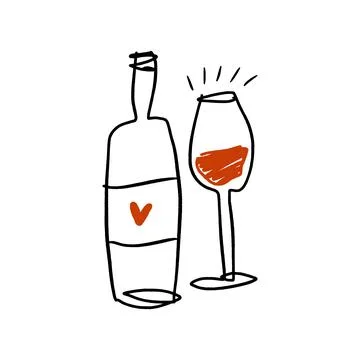 Vector line art wine minimal logo bottle and glass alcohol linear style label イラスト素材