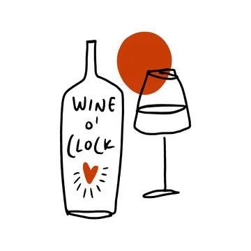 Vector line art wine minimal logo bottle and glass alcohol linear style label イラスト素材
