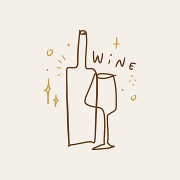 Vector line art wine minimal logo bottle and glass alcohol linear style label イラスト素材