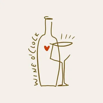 Vector line art wine minimal logo bottle and glass alcohol linear style label イラスト素材