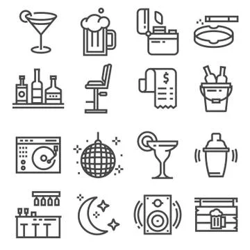 Vector line bar and pub icons set Stock Illustration