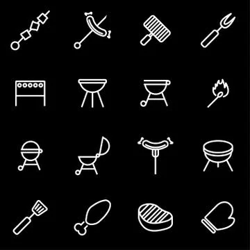 Vector line barbecue icon set Stock Illustration