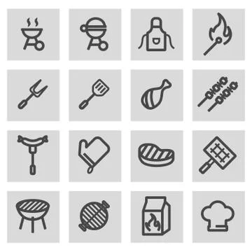 Vector line barbecue icons set Stock Illustration