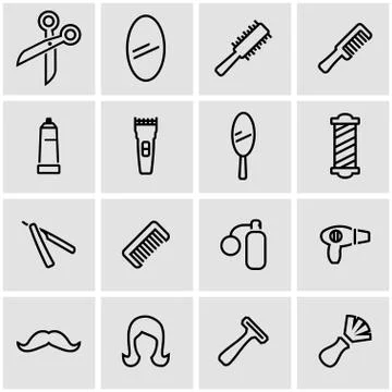Vector line barber icon set Stock Illustration
