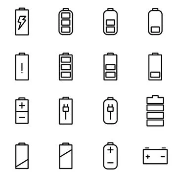 Vector line battery icon set Illustrazione stock