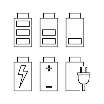Vector line battery icon set Stock Illustration