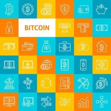Vector Line Bitcoin Icons Stock Illustration