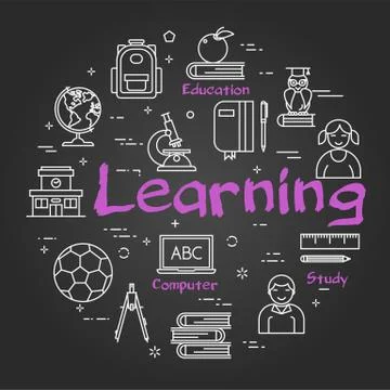 Vector line black concept of School Learning Stock Illustration