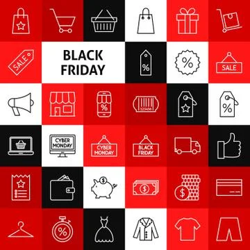 Vector Line Black Friday Icons Stock Illustration