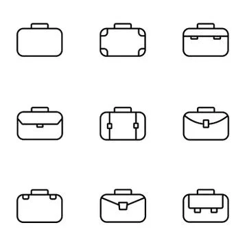 Vector line briefcase icon set Stock Illustration