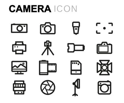Vector line camera icons set Stock Illustration
