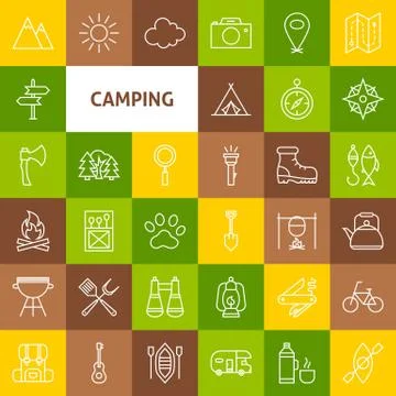 Vector Line Camping Icons Stock Illustration