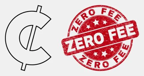 Vector Line Cent Icon and Distress Zero Fee Stamp Seal Stock Illustration