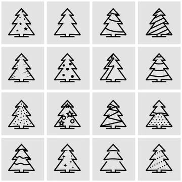 Vector line christmas tree icon set Stock Illustration