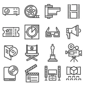 Vector line cinema icons set. Stock Illustration