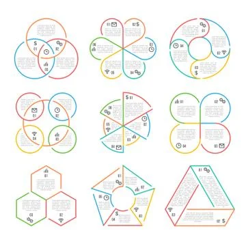Vector line circle, triangular, hexagonal, pentagonal business infographics Stock Illustration