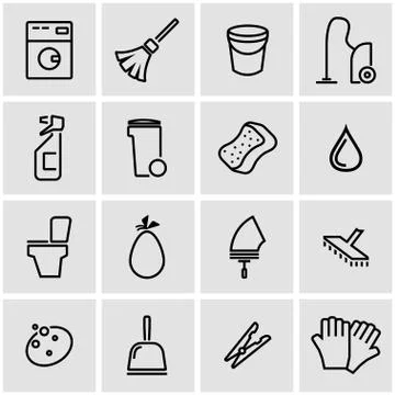 Vector line cleaning icon set Stock Illustration