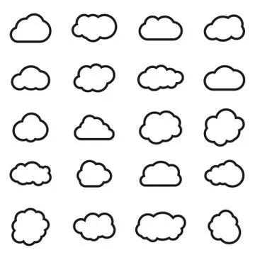 Vector line cloud shapes set on white background Stock Illustration