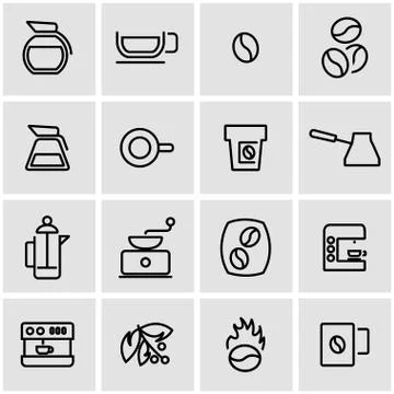 Vector line coffee icon set Stock Illustration