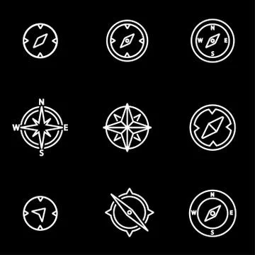 Vector line compass icon set Illustrazione stock