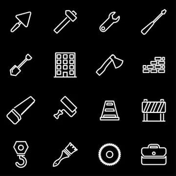 Vector line construction icon set Stock Illustration